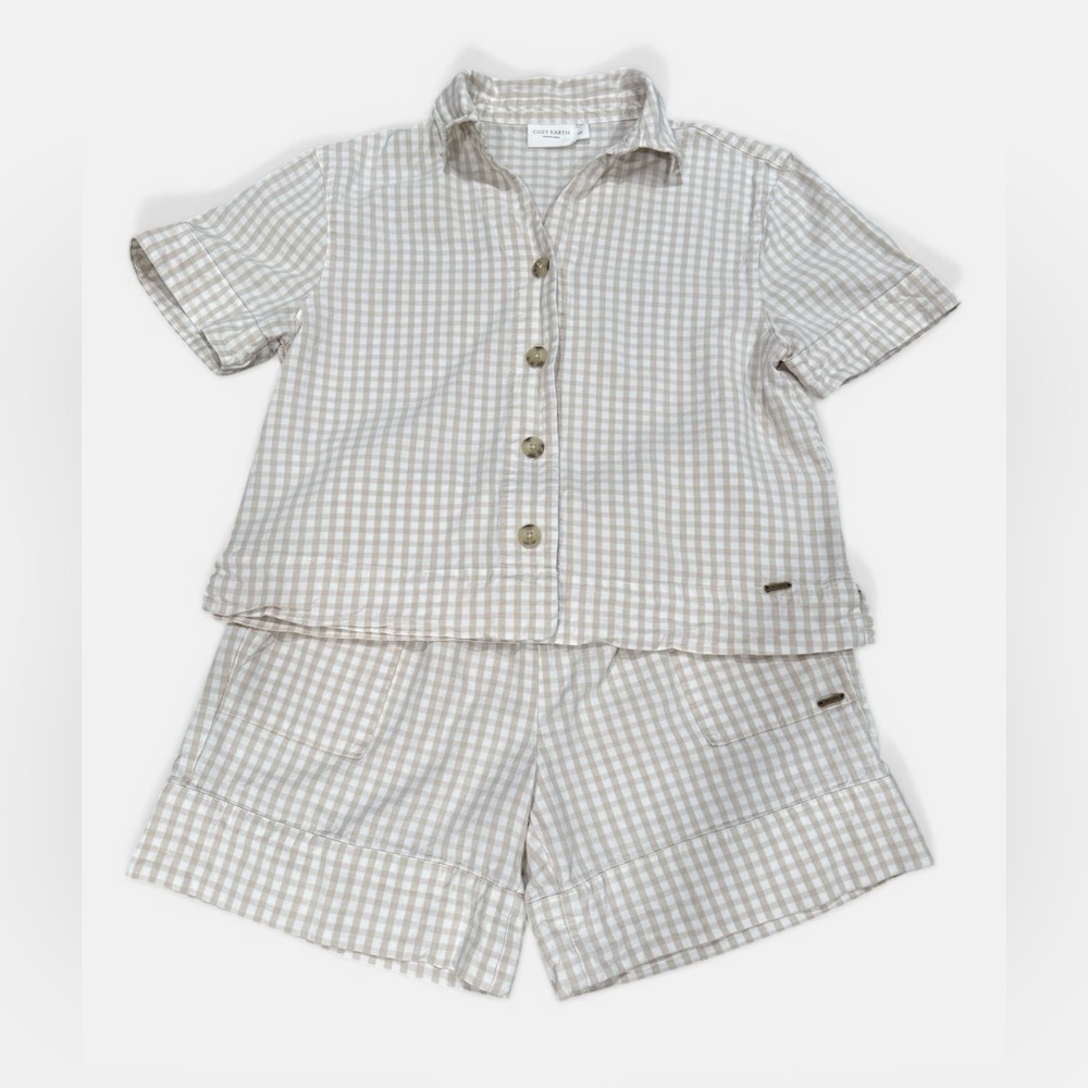 Light Beige Gingham Short Pajama Set - Women